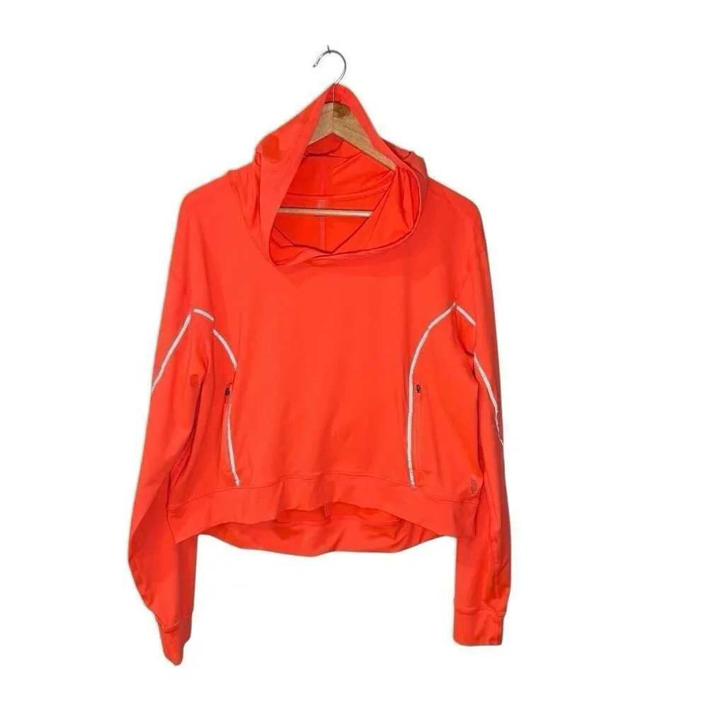 Free People Movement Neon Orange Hoodie Size Large with Reflective Strips